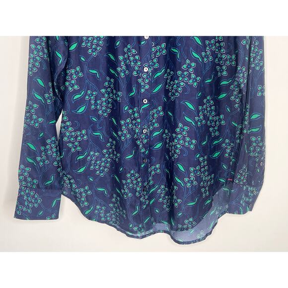 Xirena Beau Floral Print Long Sleeve Button-Up Shirt Navy/Green Women's Size XS - Picture 5 of 12